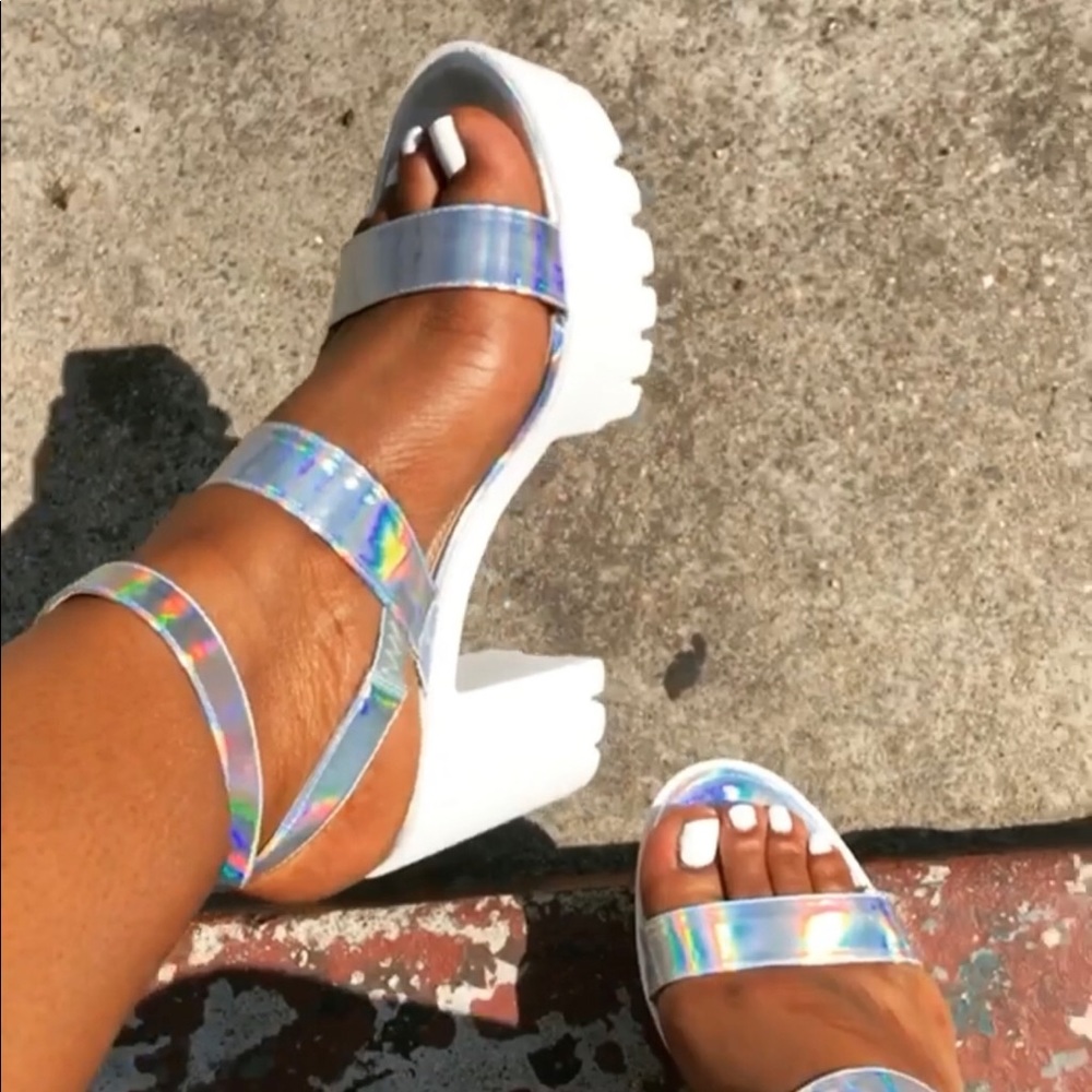 Holographic Chunky Heel Sandal